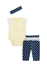 Baby Girls Daisy Bodysuit and Pants Set with Headband