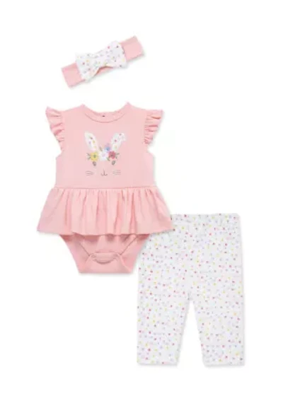 Baby Girls Bunny Bodysuit and Pants Set with Headband