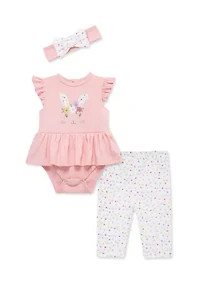Baby Girls Bunny Bodysuit and Pants Set with Headband