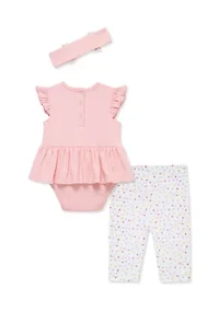 Baby Girls Bunny Bodysuit and Pants Set with Headband