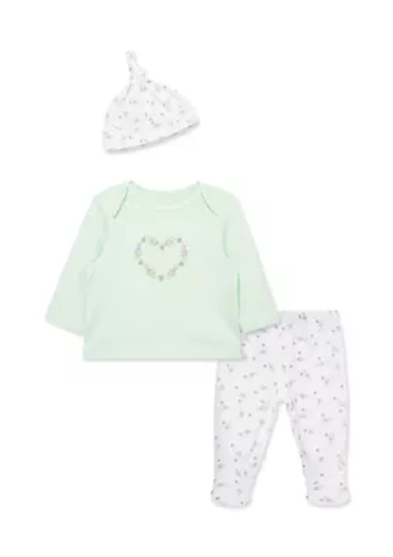 Baby Girls Floral Heart Set with Hat