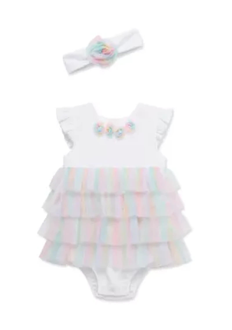 Baby Girls Rainbow Popover with Headband