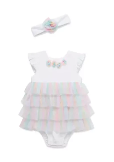 Baby Girls Rainbow Popover with Headband