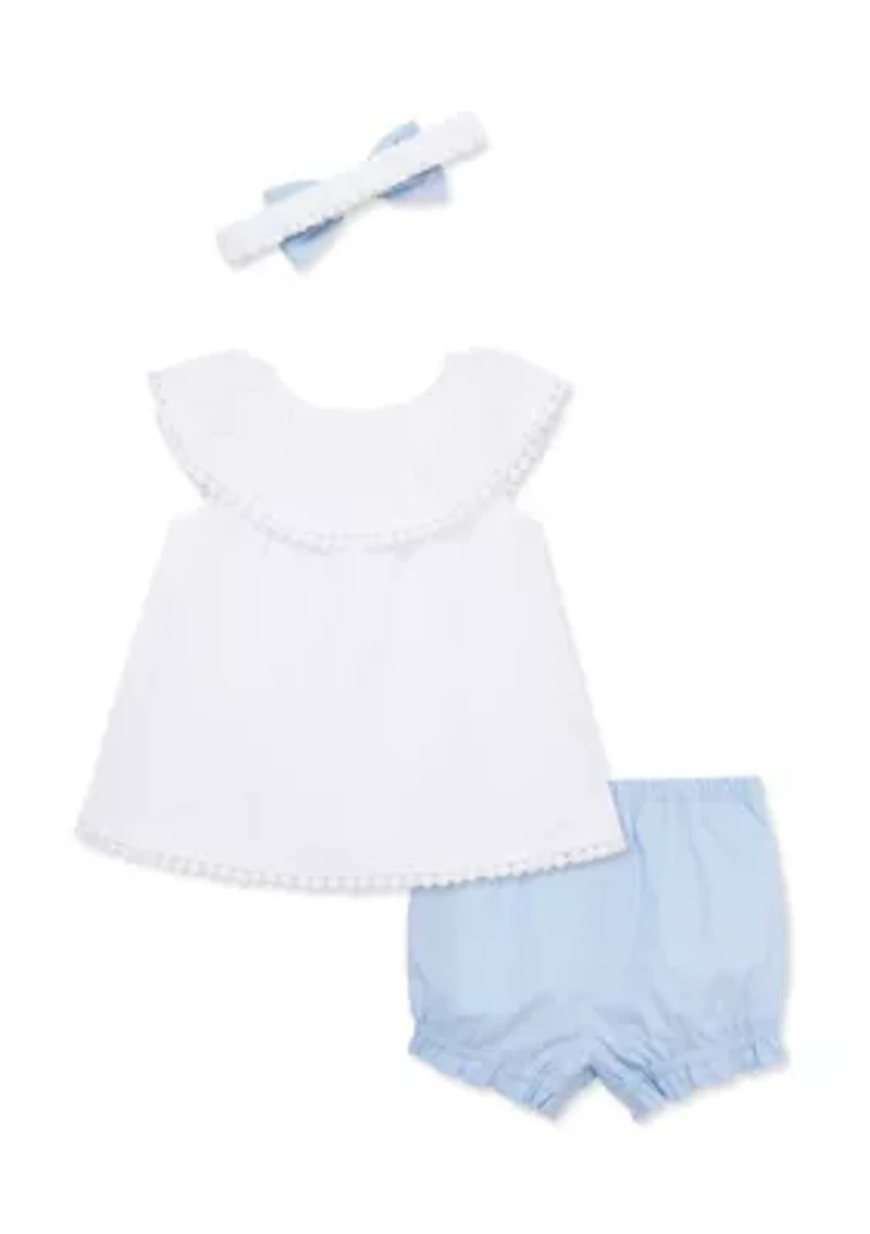 Baby Girls Floral Border Sunsuit with Headband
