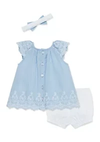 Blue Eyelet Sunsuit with Headband