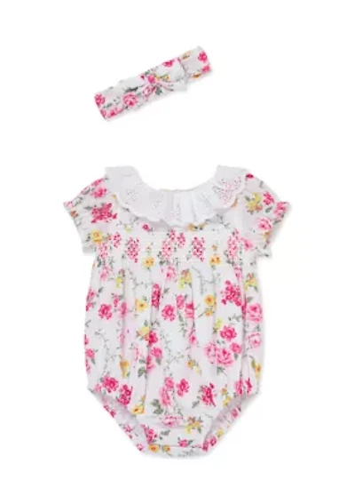 Baby Girls Rose Smock Bubble with Headband