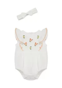 Baby Girls Flowers Bubble Bodysuit with Headband