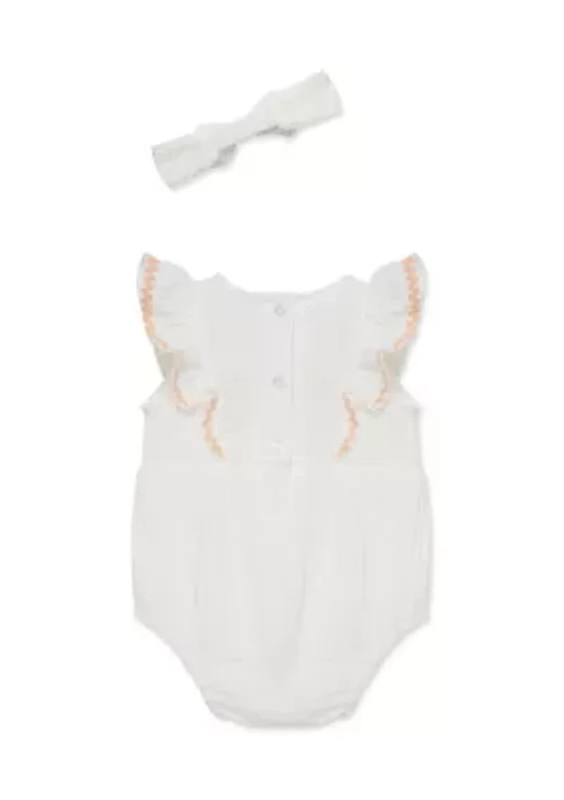Baby Girls Flowers Bubble Bodysuit with Headband