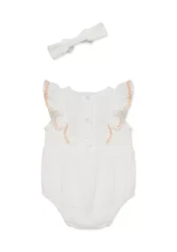 Baby Girls Flowers Bubble Bodysuit with Headband
