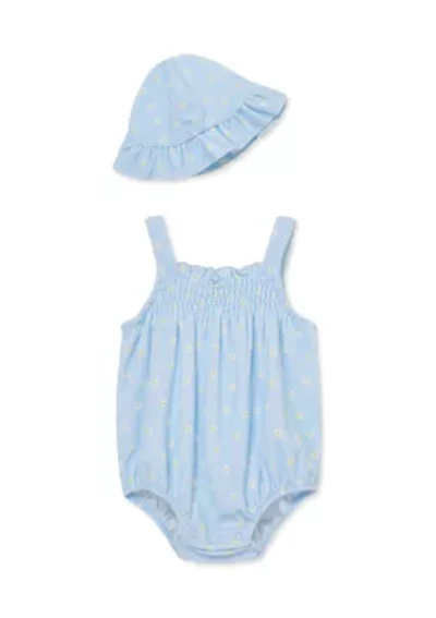 Baby Girls Daisies Bubble Bodysuit with Hat