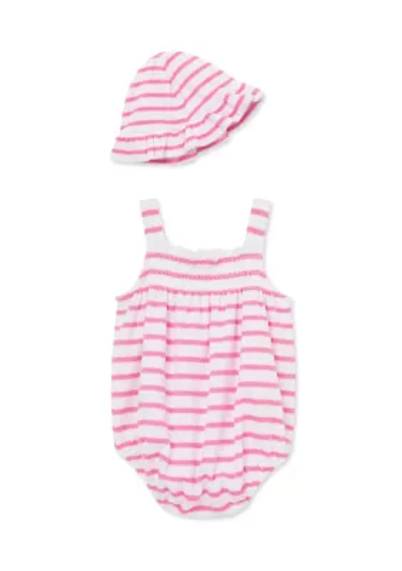 Baby Girls Striped Bubble Bodysuit with Hat