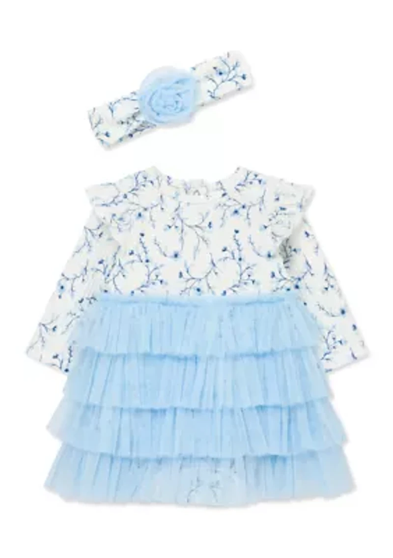 Baby Girls Blue Floral Tutu with Headband