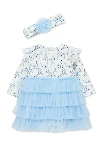 Baby Girls Blue Floral Tutu with Headband