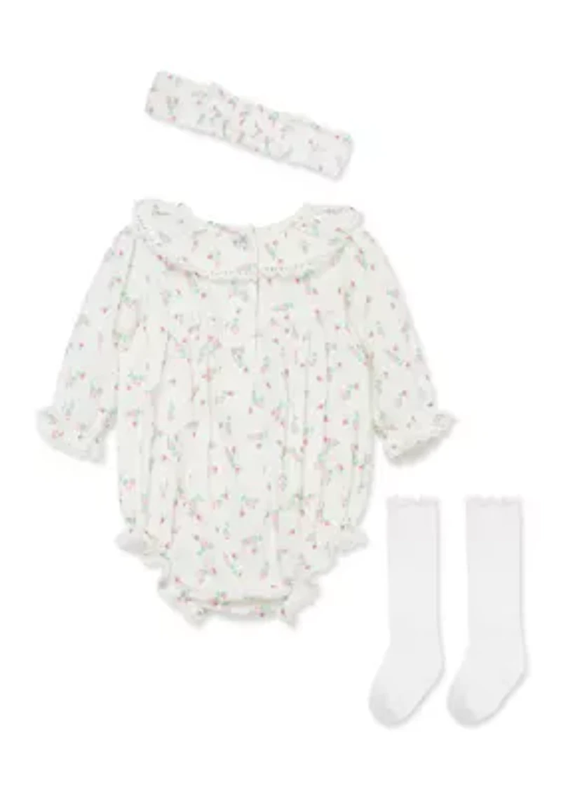 Baby Girls Rosebud Bubble with Headband and Socks