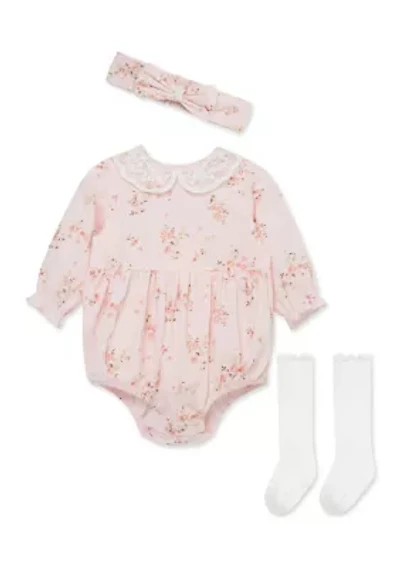 Baby Girls Rose Vine Bubble with Headband and Socks