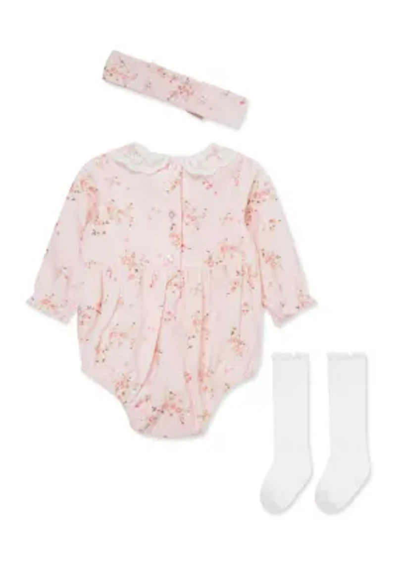Baby Girls Rose Vine Bubble with Headband and Socks