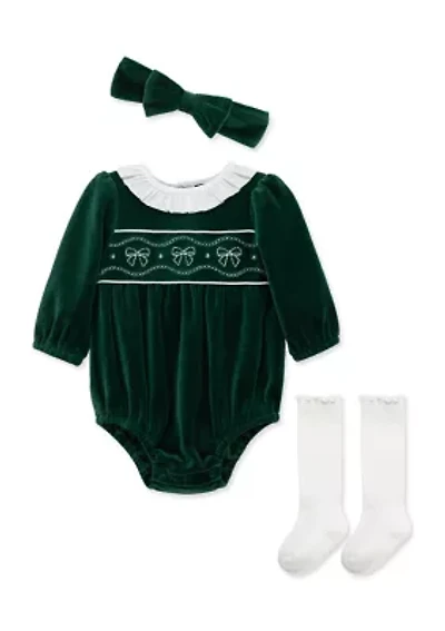 Baby Girls Bows Bubble Set with Headband and Socks