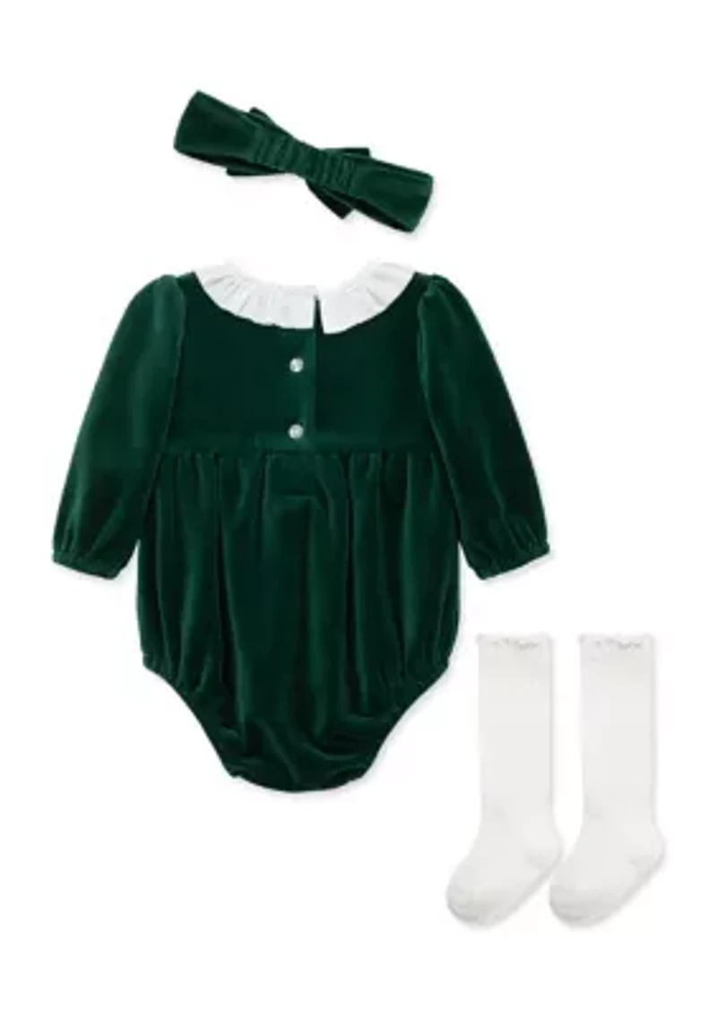 Baby Girls Bows Bubble Set with Headband and Socks