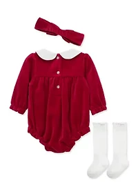 Baby Girls Smocked Bubble Set with Headband and Socks