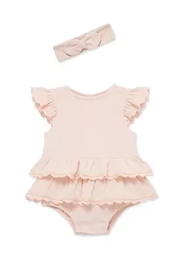 Baby Girls Seashell Lace Bubble Set with Headband