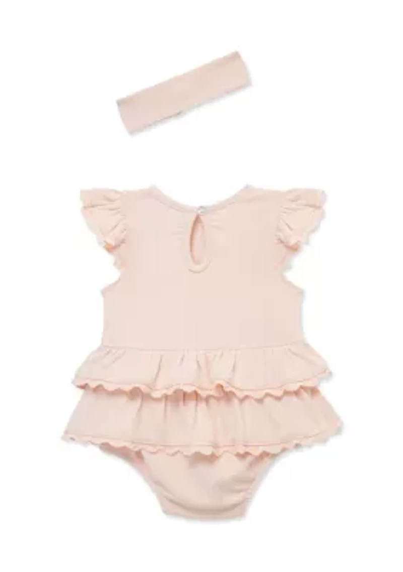 Baby Girls Seashell Lace Bubble Set with Headband
