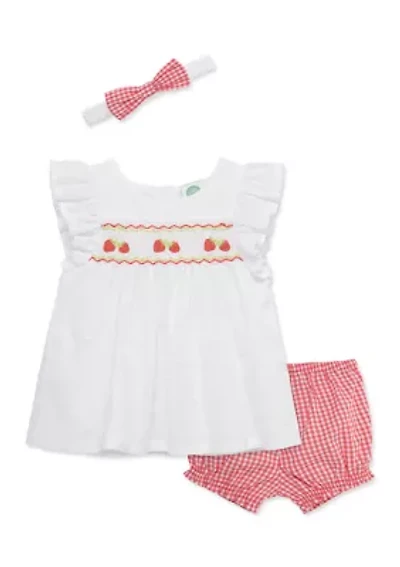 Baby Girls Strawberry Sunsuit and Headband Set