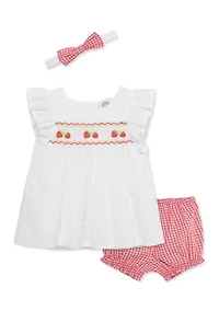 Baby Girls Strawberry Sunsuit and Headband Set
