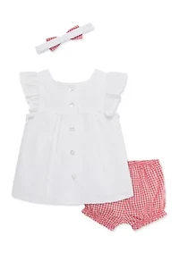 Baby Girls Strawberry Sunsuit and Headband Set