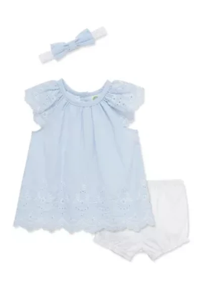 Baby Girls Eyelet Stripe Sunsuit with Headband