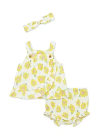 Baby Girls Sunflower Sunsuit and Headband Set