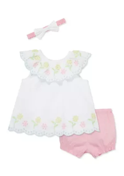 Baby Girls Multi Eyelet Sunsuit and Headband Set