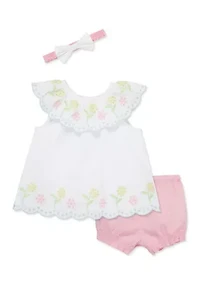 Baby Girls Multi Eyelet Sunsuit and Headband Set