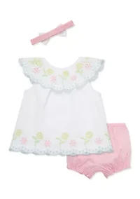 Baby Girls Multi Eyelet Sunsuit and Headband Set