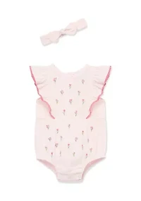 Baby Girls Tiny Flowers One Piece and Headband Set