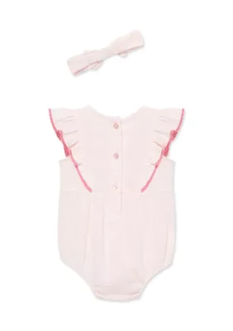 Baby Girls Tiny Flowers One Piece and Headband Set