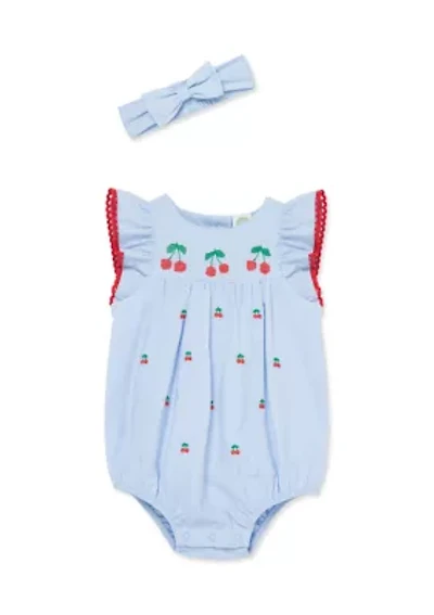 Baby Girls Cherry Onesie and Headband Set