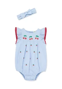 Baby Girls Cherry Onesie and Headband Set