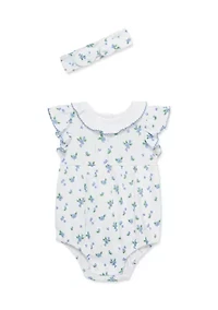 Baby Girls Blueberry Onesie and Headband Set