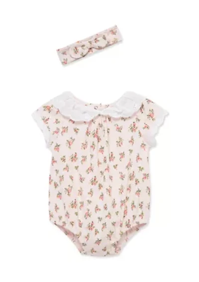 Baby Girls Flower Onesie and Headband 2 Piece Set