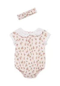 Baby Girls Flower Onesie and Headband 2 Piece Set