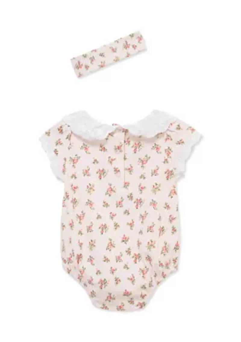 Baby Girls Flower Onesie and Headband 2 Piece Set