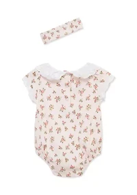 Baby Girls Flower Onesie and Headband 2 Piece Set