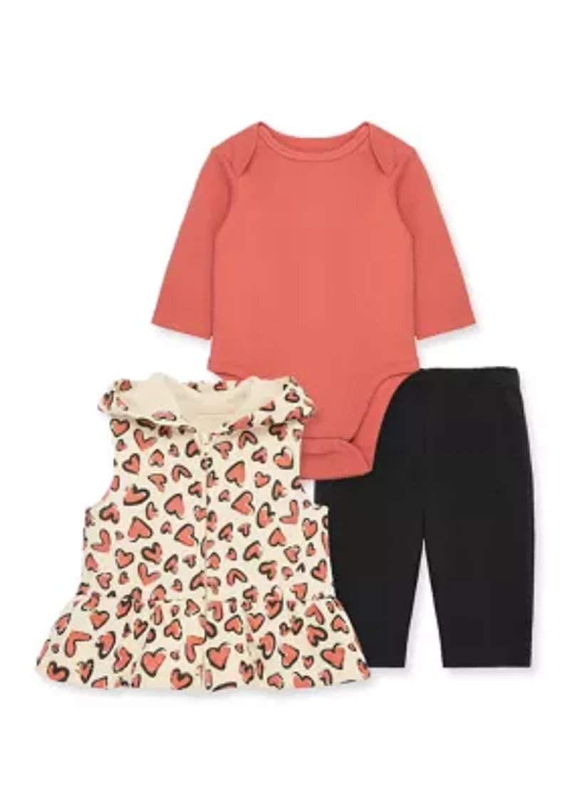 Baby Girls Hearts 3 Piece Vest Set
