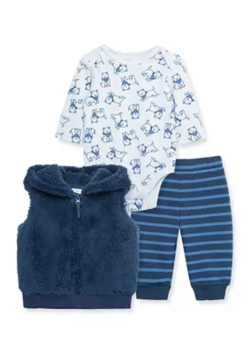 Baby Boys Puppy 3 Piece Vest Set