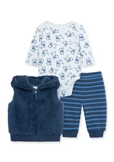 Baby Boys Puppy 3 Piece Vest Set