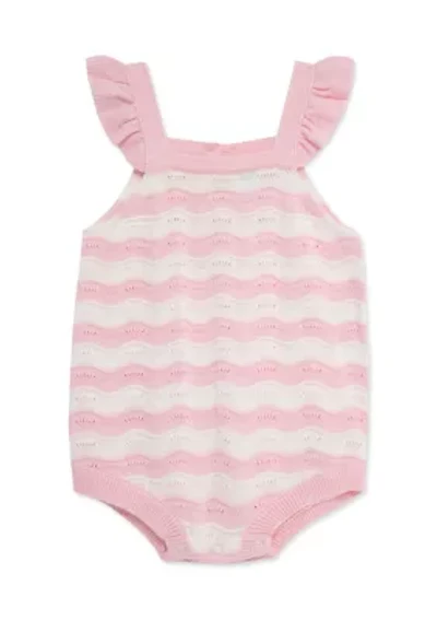 Baby Girls Curvy Striped Pointelle Knit Bubble
