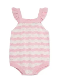 Baby Girls Curvy Striped Pointelle Knit Bubble