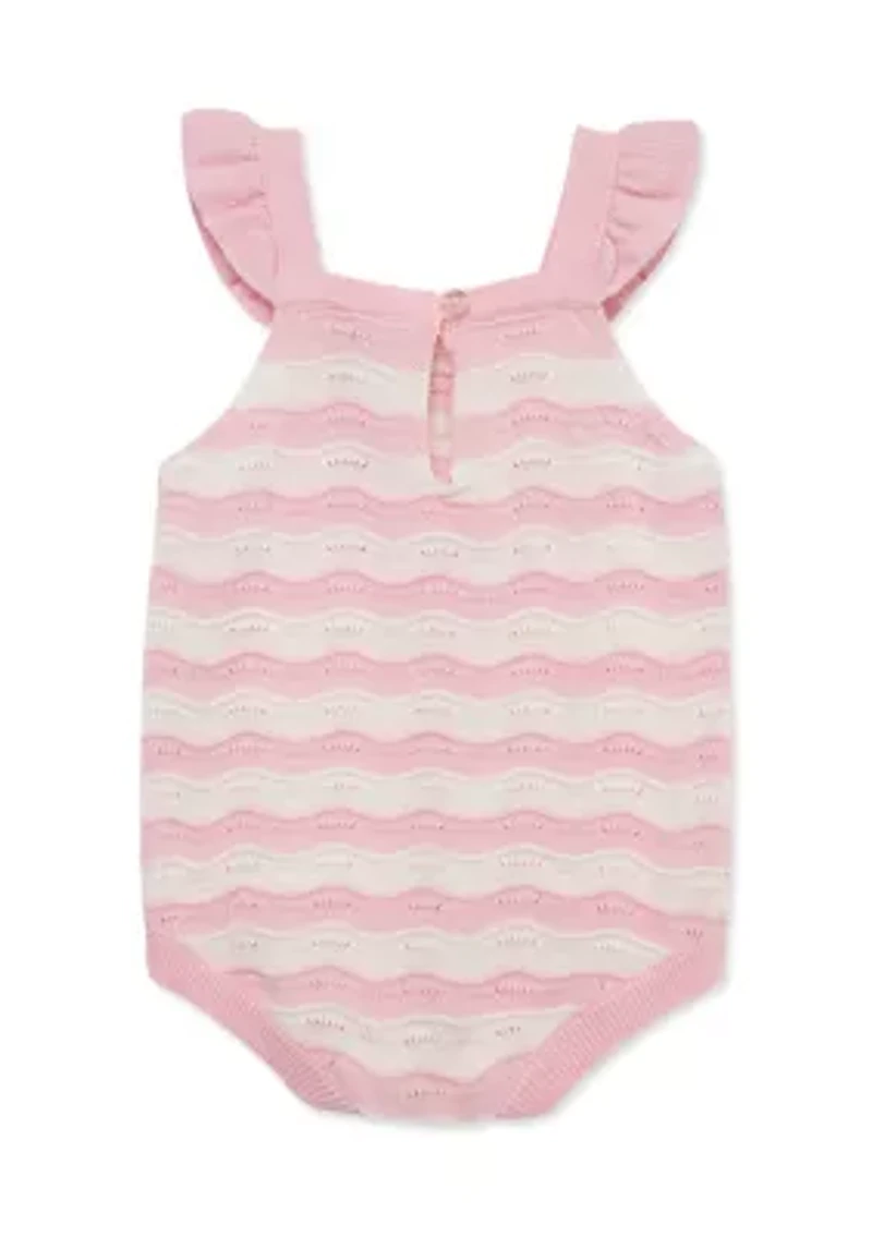 Baby Girls Curvy Striped Pointelle Knit Bubble