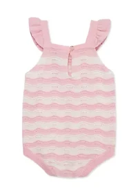 Baby Girls Curvy Striped Pointelle Knit Bubble