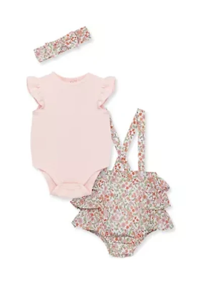 Baby Girls Sweet Floral Short Bodysuit and Romper Set